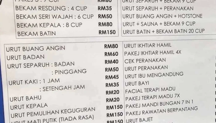Pusat Urut Terapi Al Insaan -  Jadual - Sabah